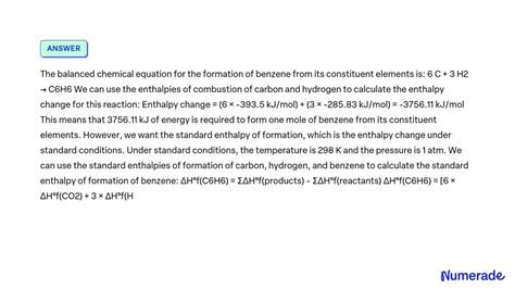 Solved Calculate The Standard Enthalpy Of Formation Of Benzene Given