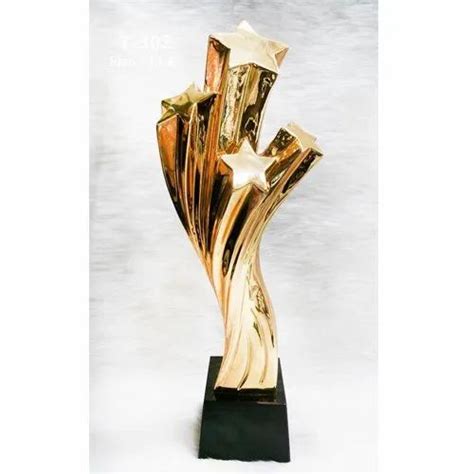 Golden Polyresin 4 Star Poly Fiber Curve Trophy For Awards And Ting