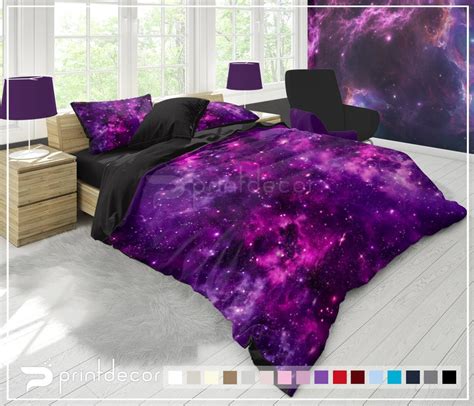 Purple Pink Nebula Bedding Set Galaxy Stars Duvet Cover Set Etsy