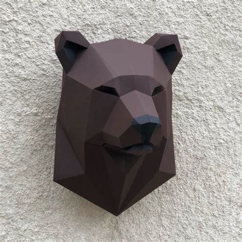 Papercraft Bear Head Pepakura 3D Low Poly Paper Sculpture Etsy