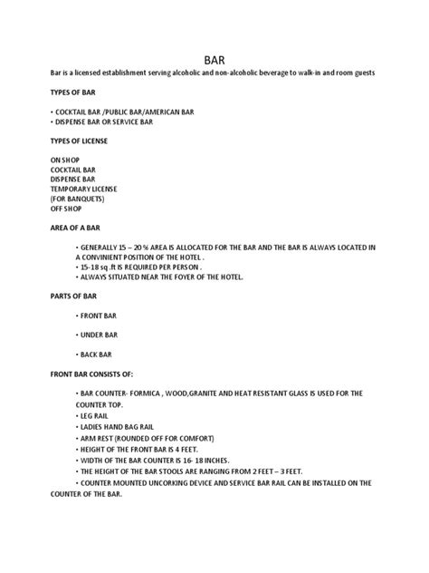 types  bar  bar cocktails