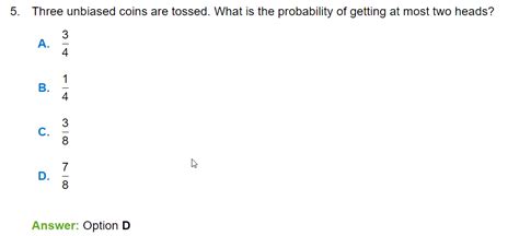 SOLVED 5 Three Unbiased Coins Are Tossed What Is The Probability Of