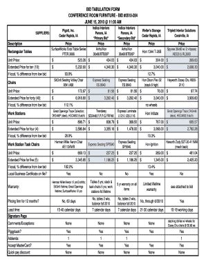 Sample Bid Tabulation Form Fill Online Printable Fillable Blank