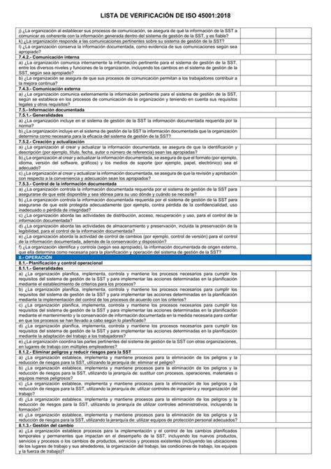 Lista De VerificaciÓn De Iso 45001pdf