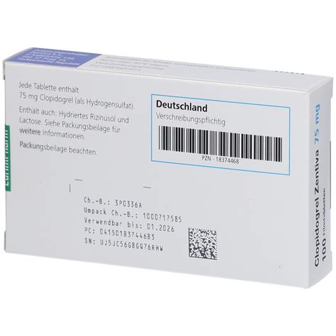 Clopidogrel Zentiva 75 Mg Filmtabletten 100 St Mit Dem E Rezept Kaufen