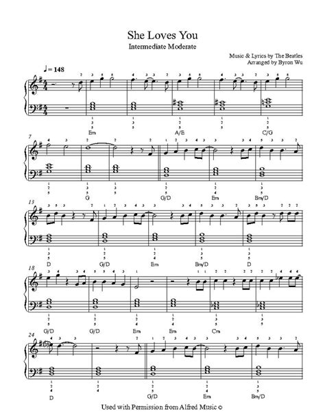 She Loves You By The Beatles Piano Sheet Music Intermediate Level