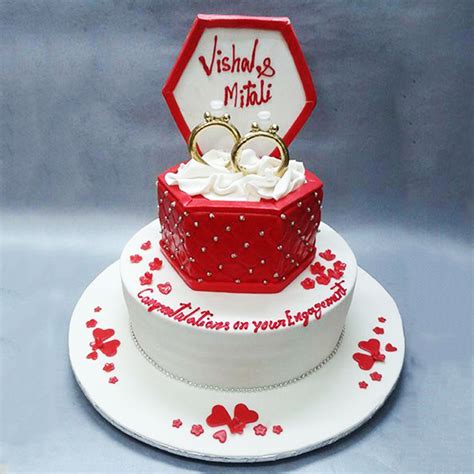 Red And White Engagement Cake Online Yummycake