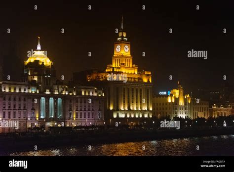 Night View Of Colonial Buildings Customs House And Hsbc Building On