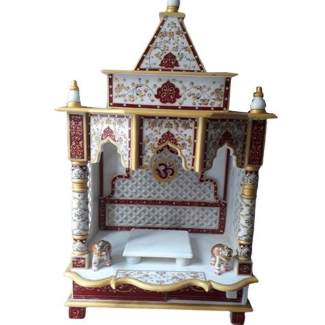 Indoor Square Maroon White Carving Marble Temple For Home Size 12x12