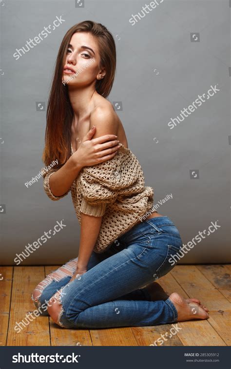 Attractive Brunette Fashion Model Woman Naked Stock Photo Edit Now