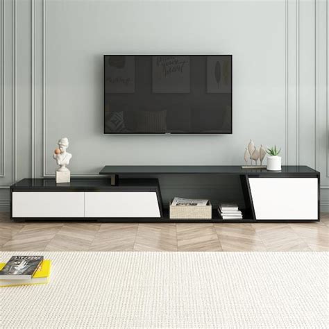 Harper Bright Designs Black Tv Stand Minimalist Rectangle Extendable