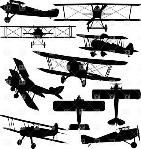 Silhouettes of old aeroplane - contours of biplanes, 38339 ...