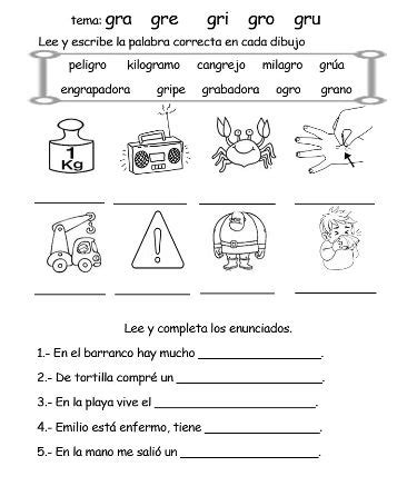 Gra Gre Gri Gro Gru Actividades En Leer Y Escribir Actividades