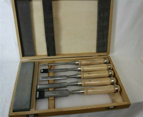 Chisel box set with stone- 5 chisels 1 stone wood chisels -- Antique ...