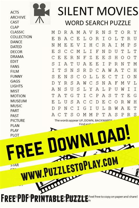 Silent Movies Word Search Puzzle