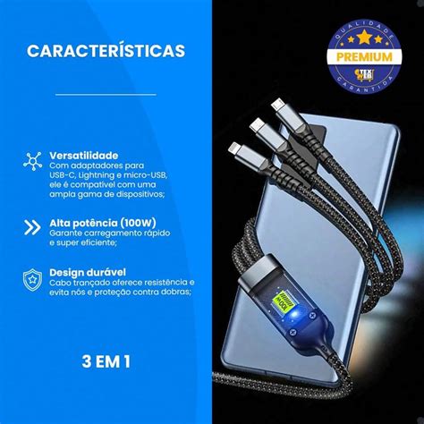 Cabo Usb Para Lightining Micro Usb E Tipo C Em Adaptadores W