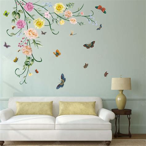 Pinkeleph Multi Rose Flower Wall Stickers Green Plants