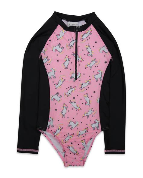 Riachuelo Maiô Infantil Manga Longa Glitter Unicórnio Rosa Neon Tam 4