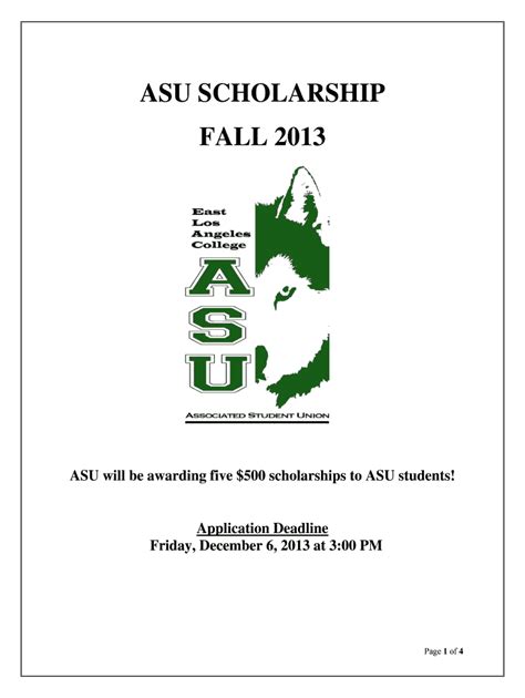 Fillable Online Elac Fall Asu Scholarship Application Docx Elac