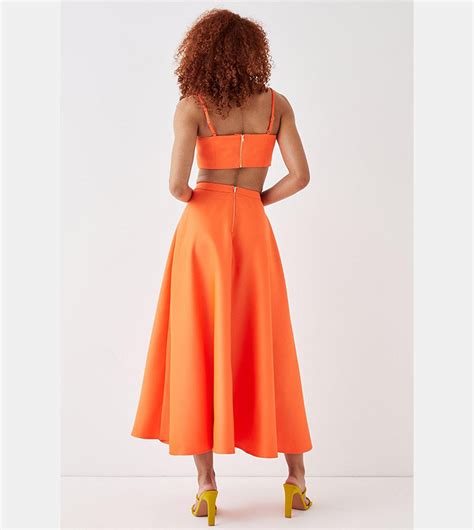 Buy Coast Structured Satin Midi Skirt In Orange Thstreet Qatar