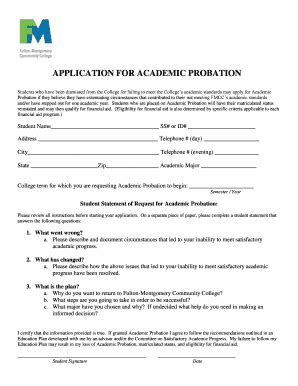 Fillable Online Fmcc Application For Academic Probation Bfmccedub Fax