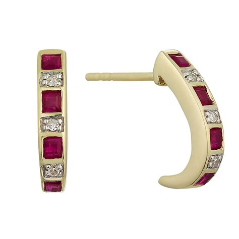 9ct Yellow Gold Ruby And Diamond Hoop Earrings Ernest Jones