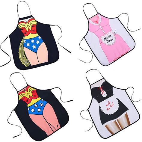 2018 Woman Funny Kitchen Aprons Digital Printed Bibs Sexy Pinafore