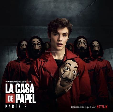 The Poster For La Casa De Papel Is Shown With Five People Wearing Masks