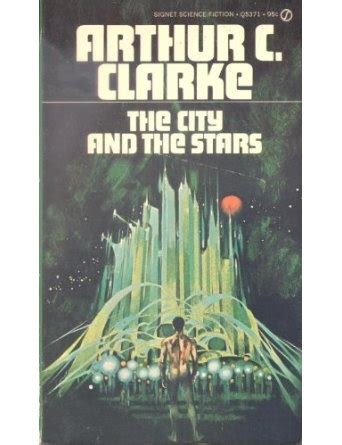 the book cover for the city and the stars by author c clarke, written in