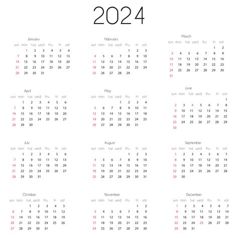 Calendar Year Template Vector Illustration Of Annual Calendar