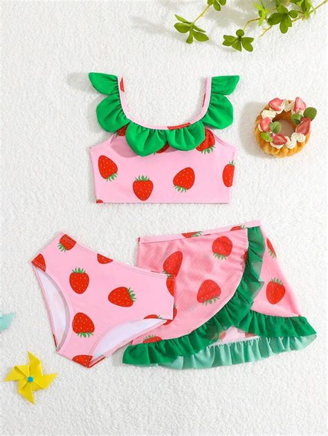 Conjunto de bikini para niña joven estampado aleatorio para la playa de verano Moda de Mujer
