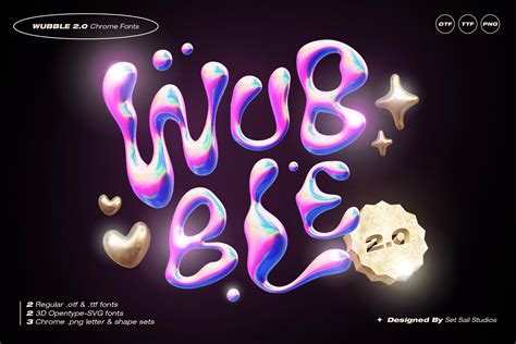 Wubble 2 3d Chrome Font Set Design Cuts