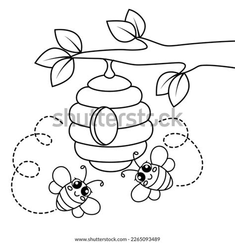 Cute Cartoon Bees Fly Around Beehive Stock Vector Royalty Free