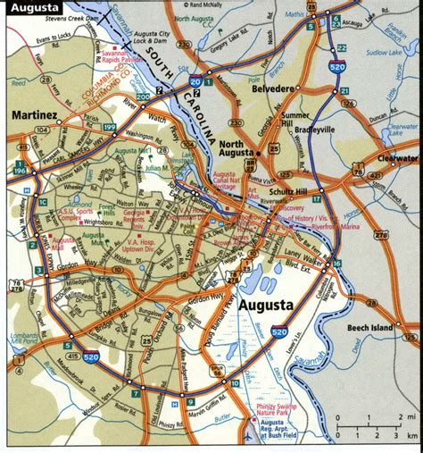 Augusta City Road Map For Truck Drivers Area Town Toll Free Highways