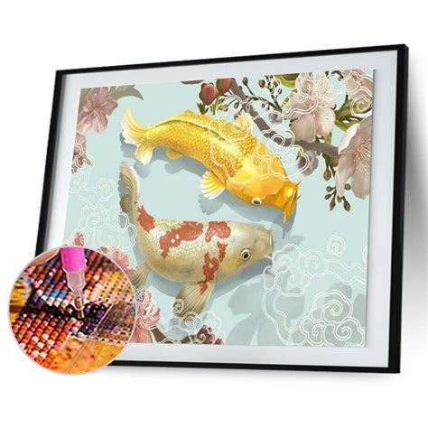 D Diy Mosaic Craft Kits Koi Fish Diamond Arts Kits Colorful For Home