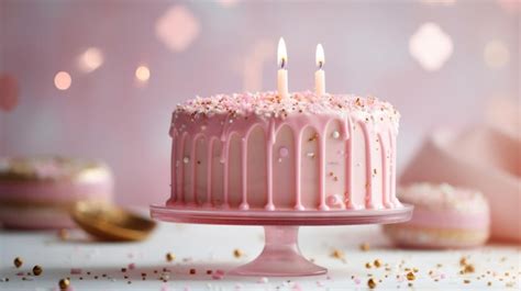 Premium Ai Image A Festive Birthday Cake With Lighted Candles Stands