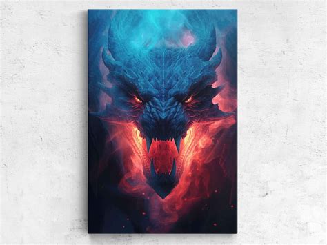 Fire Breathing Dragon Head Wall Art Print Framed Canvas - Etsy