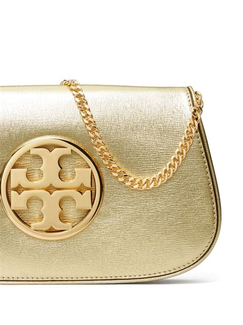 Tory Burch Reva Leather Shoulder Bag Gold Farfetch