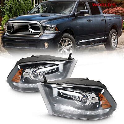 Headlights For 2009 2018 Dodge Ram Halogen W LED DRL Black Housing