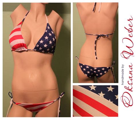 American Flag Bikini Low Rise Brazilian Bottom Bikinis American