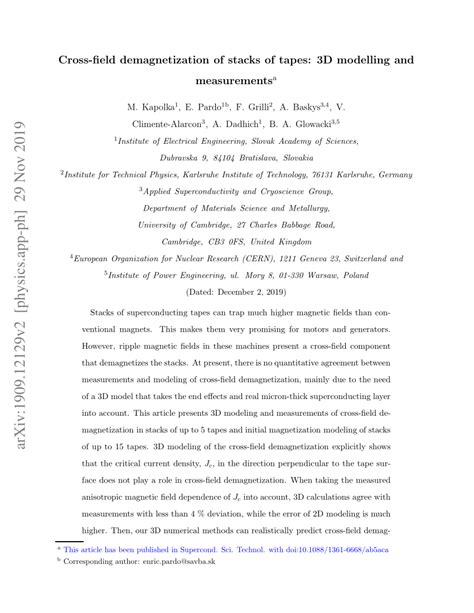 Pdf Cross Field Demagnetization Of Stacks Of Tapes D Modelling And