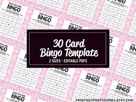 Bingo Card Template Editable Bingo Game With 30 Unique Cards - Etsy