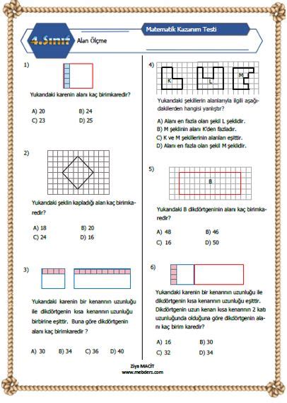 4 Sınıf Matematik Alan Ölçme Kazanım Testi Meb Ders