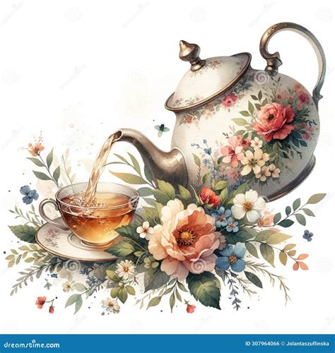 Blooming Moments Tea Clip Art Isolated on White Background Stock ...