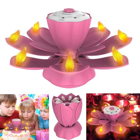 Flameless Led Birthday Candles Musical Lotus Rotating Led Birthday