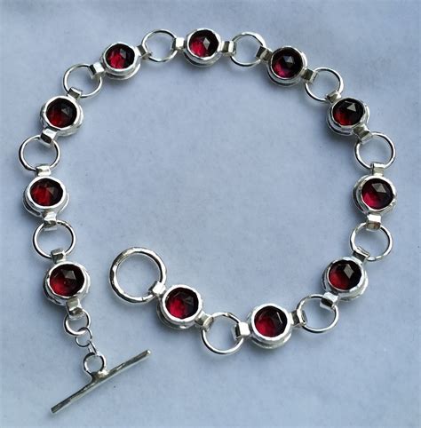 Garnet Silver Bracelet Sterling Silver 925 Link Bracelet