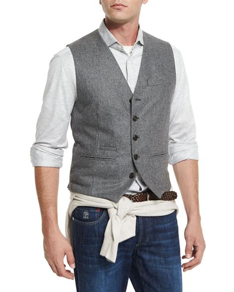 Flannel Wool Waistcoat Gray Brunello Cucinelli Wool Waistcoat