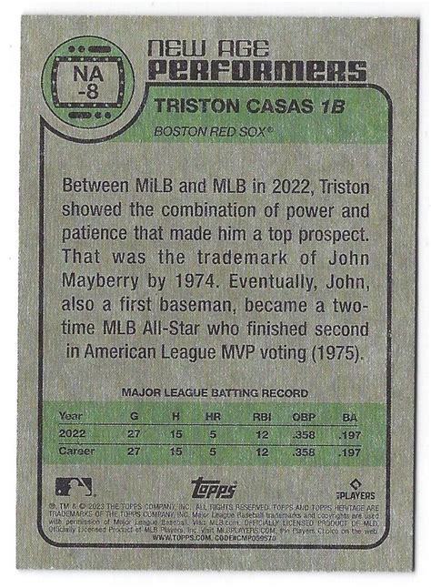 Triston Casas RC 2023 Topps Heritage New Age Performers NA8 NRMT Red