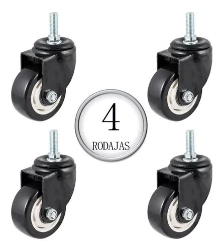 4 Rodajas Pvc Negro Giratoria Con Espiga Roscada 75x32mm Ms