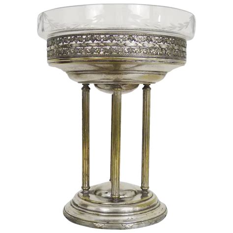 Antique Silver Metal Centerpiece With Glass Bowl Ruby Lane